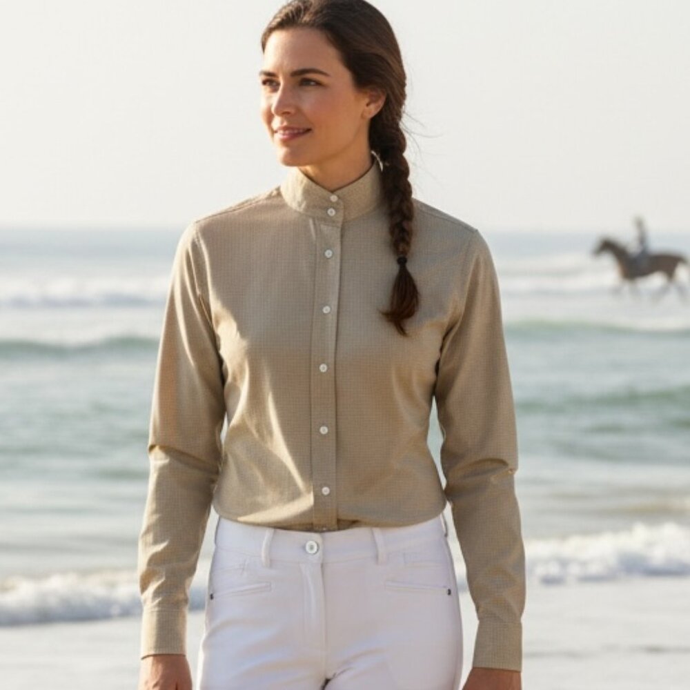 Marigold Hunt Show‎ Shirt Extra Collars UK 14 US 10 Beige Plaid #234D